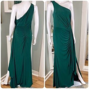 Vince Camuto One-Shoulder Formal Maxi Dress Gown Deep Green 12 Draped Ruched